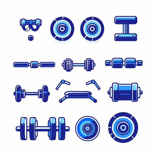 een blauw-wit beeld van een set dumbbells