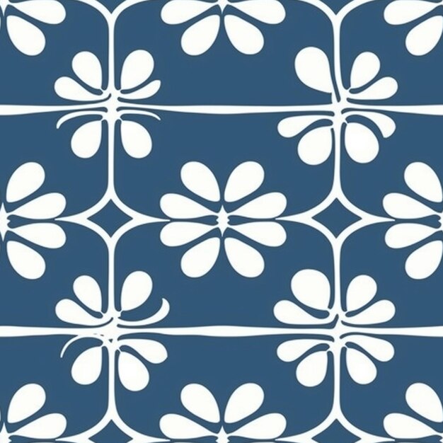 een blauw-wit bloemenpatroon met witte bloemen erop generatieve ai