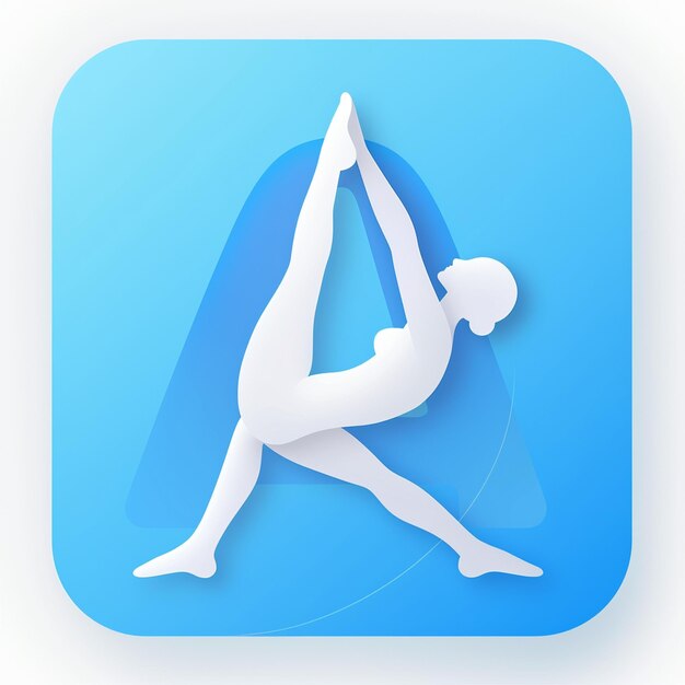 Foto een blauw-wit logo met een figuur die yoga doet