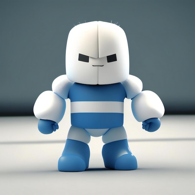 een blauw-witte robot met een blauw-witte outfit.