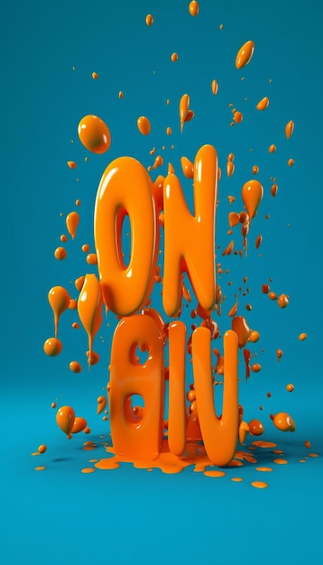 een blauwe achtergrond met oranje letters die erop staan