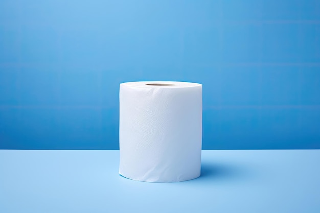 Een blauwe achtergrond waarop alleen toiletpapier te zien is