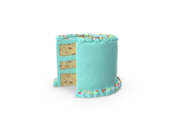 Een blauwe cake met een cake erop