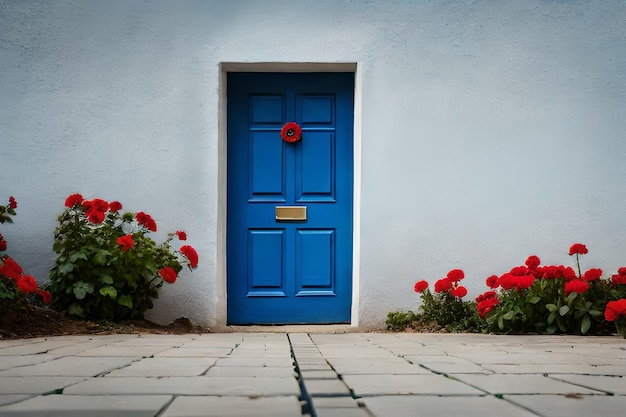 een blauwe deur met een bordje waarop staat 'geen toegang'