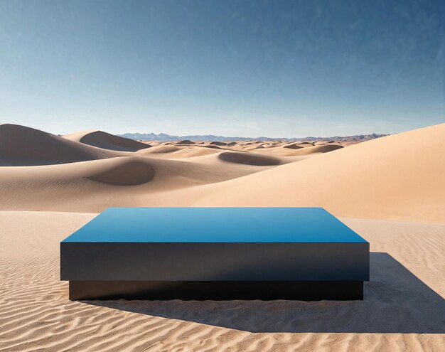 Een blauwe doos in het midden van een woestijn.