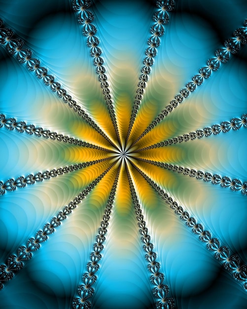 Een blauwe en gele achtergrond met een patroon van sterren en cirkels.
