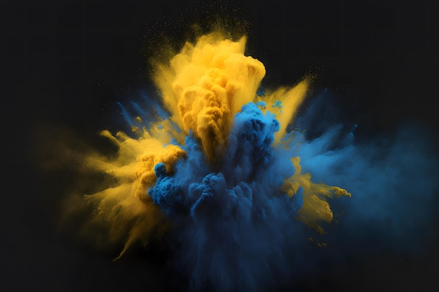 Een blauwe en gele explosie met een gele en blauwe explosie.