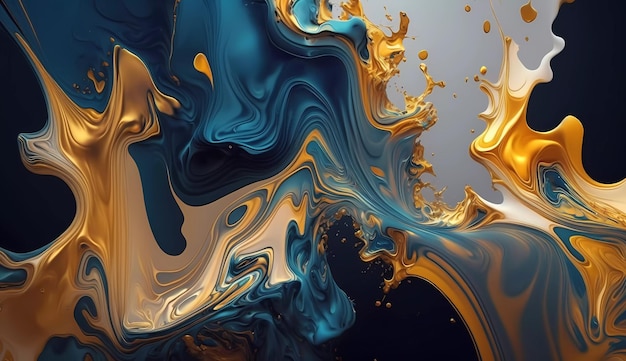 Een blauwe en gouden achtergrond met een blauw en gouden vloeibaar ontwerp.