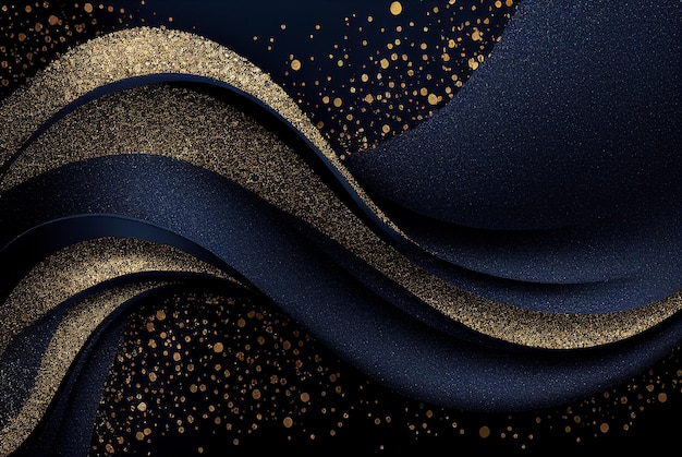 Een blauwe en gouden achtergrond met gouden glitters abstracte textuur