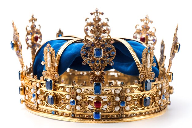 Foto een blauwe en gouden kroon met een blauw lint waarop staat 'de kroon is van steen'