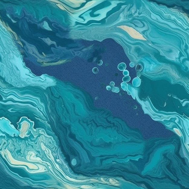 Een blauwe en groene abstracte achtergrond met bubbels en de woorden oceaan.