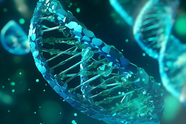 Een blauwe en groene dna-streng met het woord dna erop