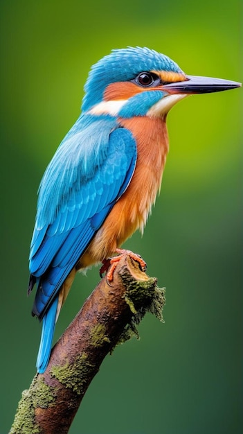 een blauwe en oranje vogel zat op een tak