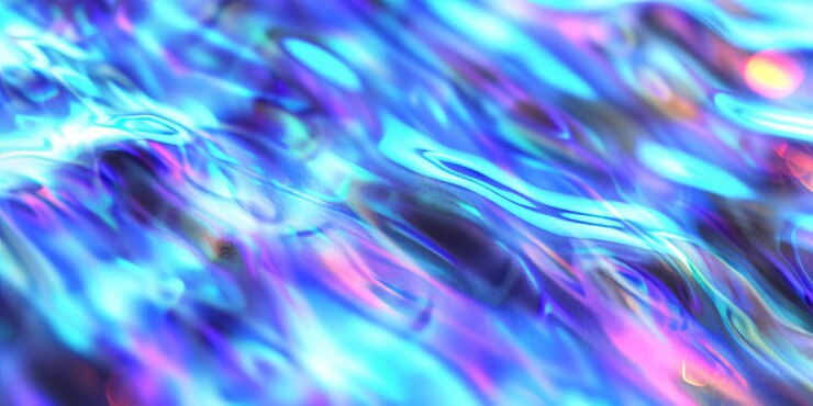 Een blauwe en paarse watergolf met een geelachtige tint