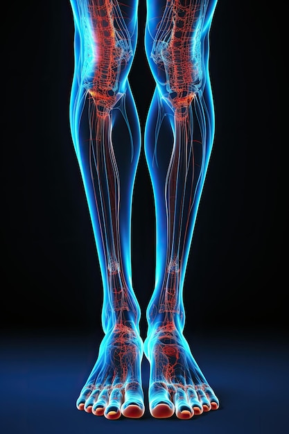 een blauwe en rode röntgenfoto van benen