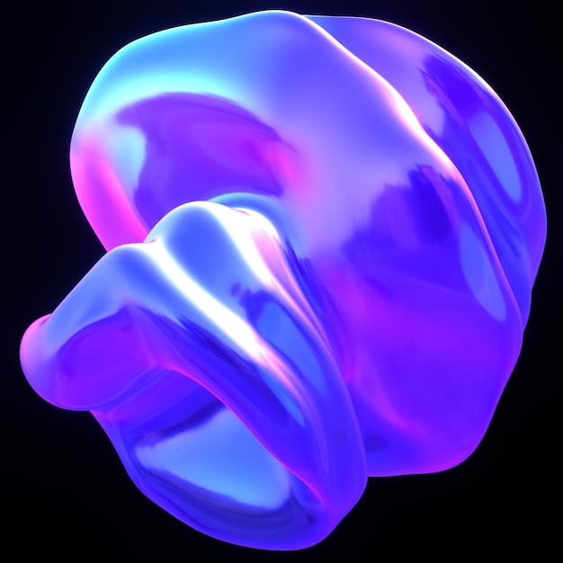 een blauwe en roze iriserende abstracte vorm