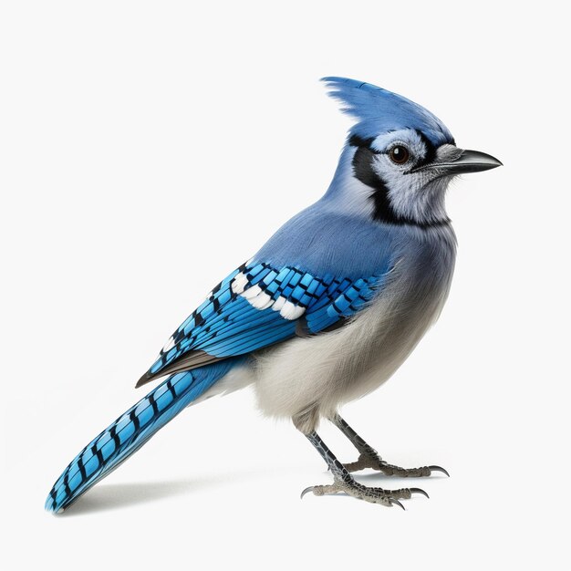 een blauwe en witte vogel met een blauwe staartveren erop