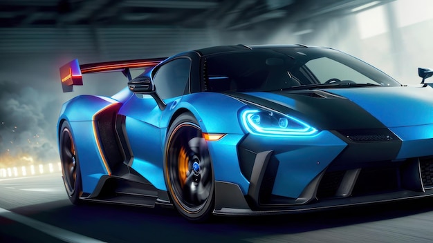 Een blauwe Ford GT met het woord GT op de zijkant