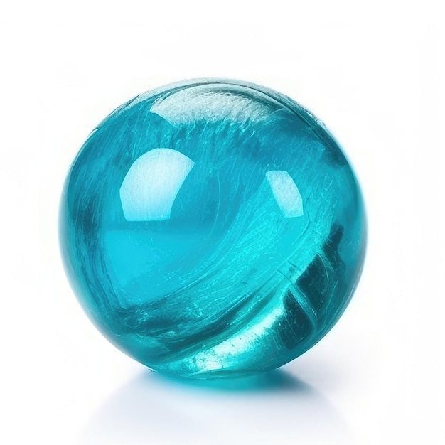 Een blauwe glazen bal met een blauw object in het midden.