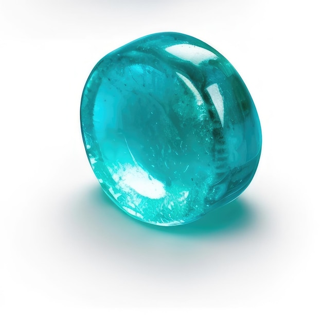 Een blauwe glazen bol met het woord zee erop.