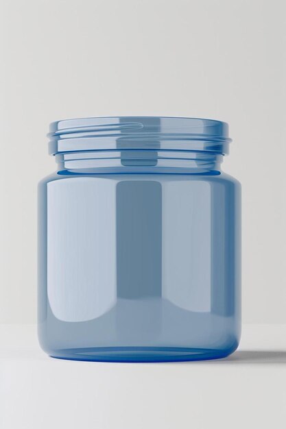een blauwe glazen pot met een deksel op een wit oppervlak