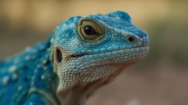 Een blauwe hagedis met een geel oog