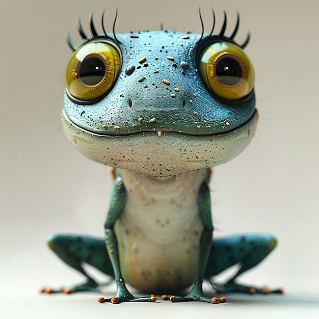 een blauwe hagedis met gele ogen en ogen en een groen oog