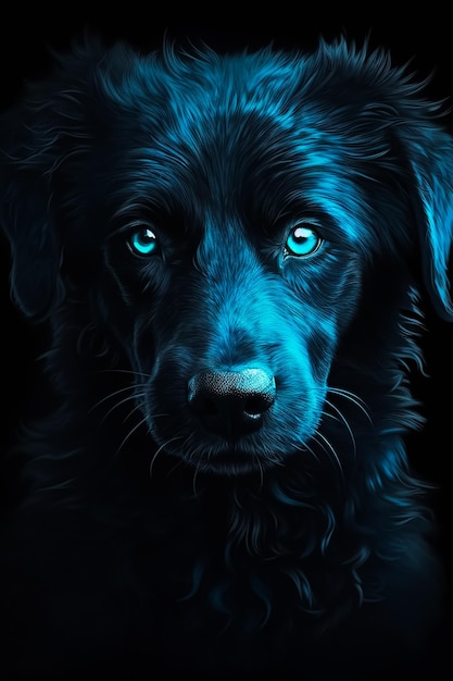 Een blauwe hond met gloeiende ogen