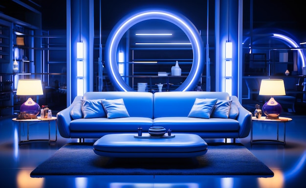 een blauwe kamer met veel licht