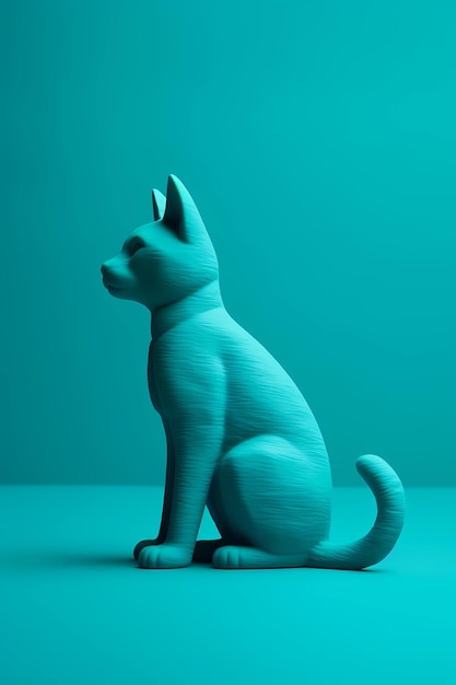 Een blauwe kat zit op een groene achtergrond.