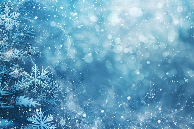 Een blauwe kerst achtergrond met sneeuwvlokken