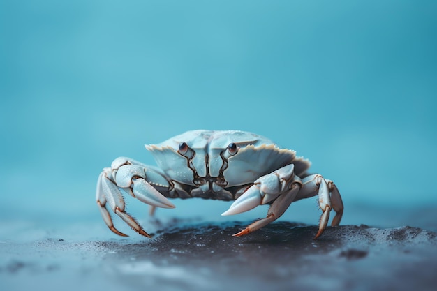 Een blauwe krab op een blauwe achtergrond