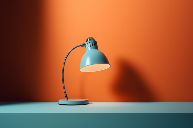 Een blauwe lamp met een lampje erop