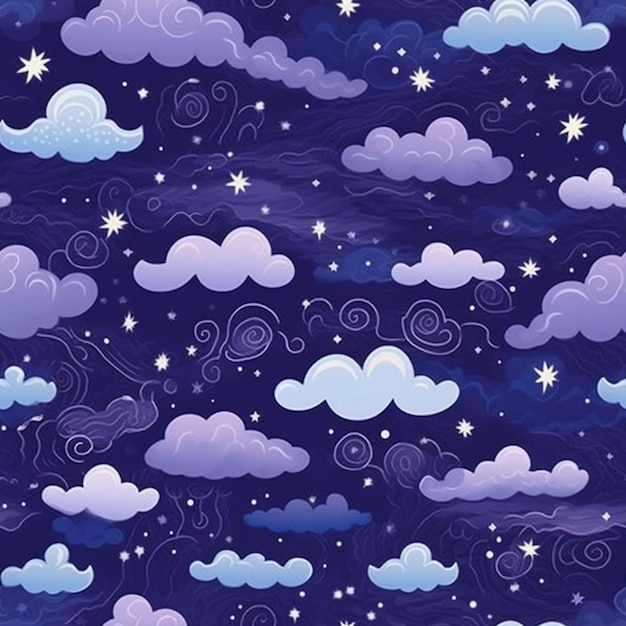 Een blauwe lucht met wolken en sterren en een ster aan de hemel generatieve ai