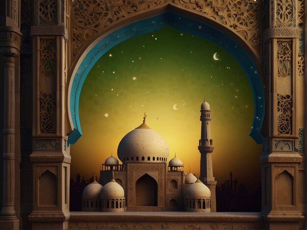 Foto een blauwe moskee met een gouden ster en een blauw moskee aan de onderkant