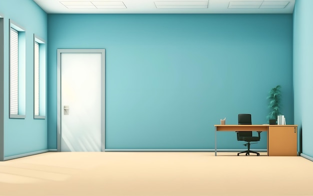Een blauwe muur met een witte deur waarop 'kantoor' staat