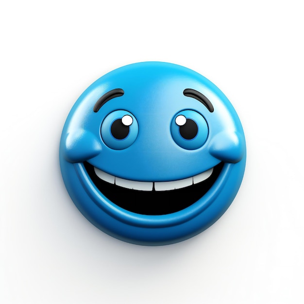 Een blauwe smiley met een grote glimlach erop