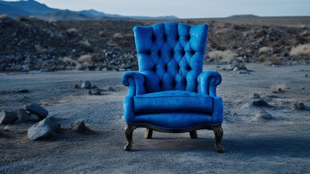 Een blauwe stoel wordt getoond in een foto Generatieve AI
