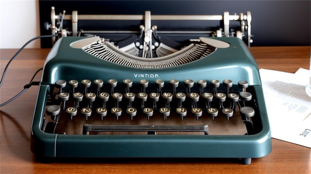 Een blauwe typemachine met bovenaan het woord panerai.