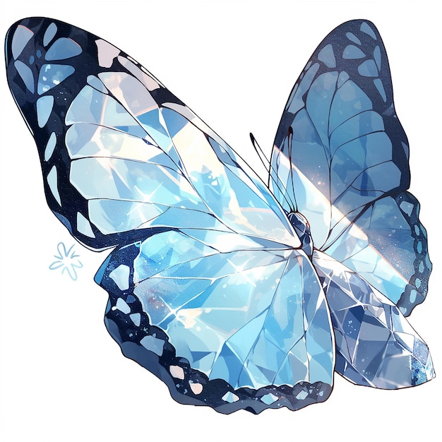 Een blauwe vlinder met het woord diamant erop