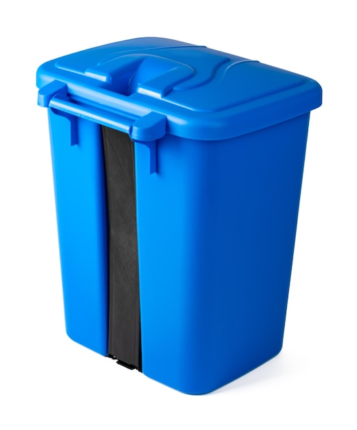 Een blauwe vuilnisbak geïsoleerd op wit