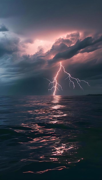 een bliksem in de lucht over een waterlichaam