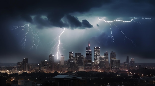 Een blikseminslag in de stad Calgary