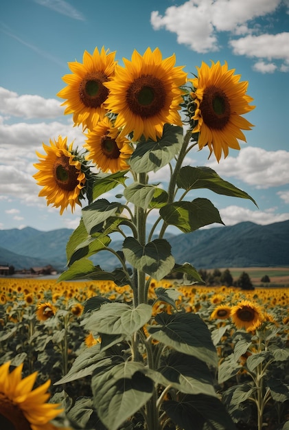 Een bloeiend zonnebloemenveld met prachtige natuurachtergrond