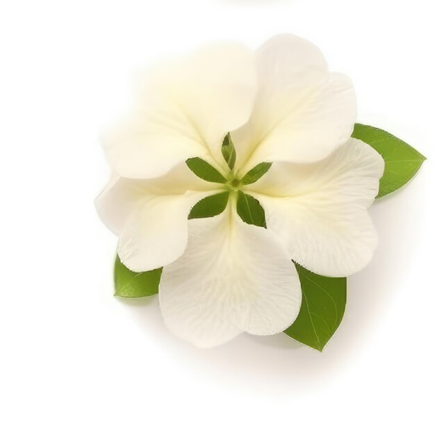 Foto een bloem die wit is en een groen blad heeft.
