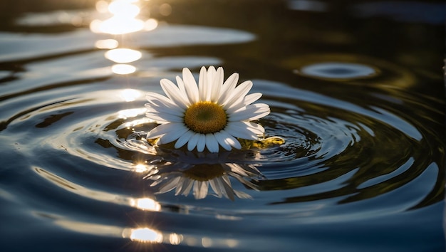 Foto een bloem drijft in het water met de zon die erop schijnt