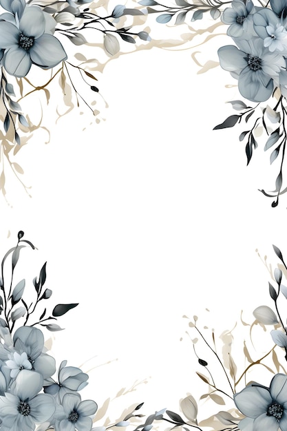 een bloem frame met blauwe bloemen op een witte achtergrond Abstract Gray gebladerte achtergrond met