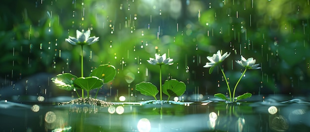 een bloem in de regenPlant saplings groeiende scène tijdens het regenseizoen Arbor Day concept illustratie