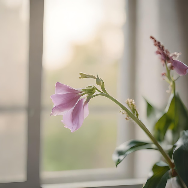 Foto een bloem in een vaas met een paarse bloem erin