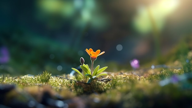 Een bloem in het bos waar de zon op schijnt